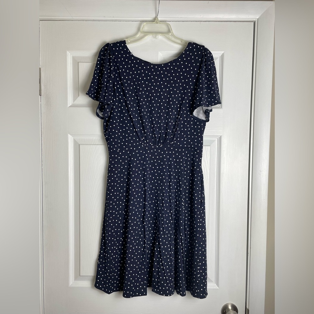 Loft Navy Blue and White Polka Dot Dress - NWOT